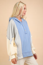 Load image into Gallery viewer, VERY J Exposed Seam Color Block Half Button Hoodie