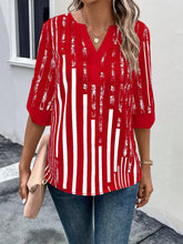Load image into Gallery viewer, Striped Notched Half Sleeve Blouse