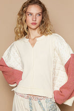 Load image into Gallery viewer, POL Waffle-Knit Contrast Notched Long Sleeve Knit Top