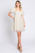 Load image into Gallery viewer, GeeGee Pearl Mesh Puff Sleeve Babydoll Dress