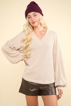 Load image into Gallery viewer, VERY J Two Tone Ribbed V-Neck Exposed Seam Top