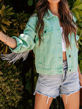 Load image into Gallery viewer, Fringe Detail Long Sleeve Denim Jacket
