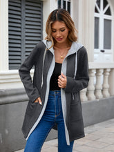 Load image into Gallery viewer, Drawstring Long Sleeve Hooded Jacket