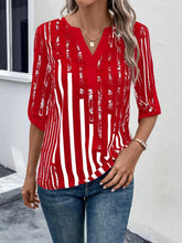 Load image into Gallery viewer, Striped Notched Half Sleeve Blouse