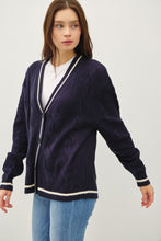 Load image into Gallery viewer, Be Cool Contrast Trim Cable-Knit V-Neck Cardigan