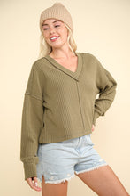 Load image into Gallery viewer, VERY J Exposed Seam V-Neck Ribbed Knit Top