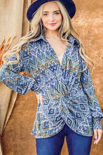 Load image into Gallery viewer, And The Why Print Twist Knot Long Sleeve Blouse