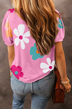 Load image into Gallery viewer, Flower Round Neck Short Sleeve Blouse