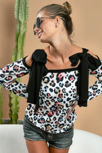 Load image into Gallery viewer, BiBi Leopard Shoulder Tie Long Sleeve Top