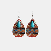 Load image into Gallery viewer, Turquoise Teardrop Shape Wooden Dangle Earrings