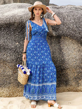 Load image into Gallery viewer, Printed V-Neck Tie Shoulder Dress