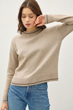 Load image into Gallery viewer, Be Cool Striped Trim Round Neck Long Sleeve Sweater