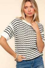 Load image into Gallery viewer, Haptics Openwork Striped Round Neck Half Sleeve Knit Top
