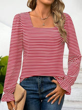 Load image into Gallery viewer, Striped Square Neck Flounce Sleeve Top