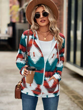 Load image into Gallery viewer, Geometric Zip Up Long Sleeve Hooded Jacket