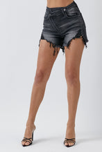 Load image into Gallery viewer, RISEN Raw Hem Asymmetrical Waist Denim Shorts