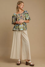 Load image into Gallery viewer, Umgee Full Size Abstract Print Smocked Square Neck Puff Sleeve Blouse