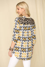 Load image into Gallery viewer, Celeste Full Size Houndstooth & Leopard Roll-Tab Sleeve Top