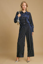 Load image into Gallery viewer, Umgee Full Size Elastic Waist Striped Wide Leg Velvet Pants