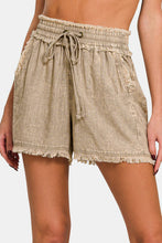 Load image into Gallery viewer, Zenana Washed Linen Frayed Hem Drawstring Shorts