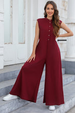 Load image into Gallery viewer, Half Button Wide Leg Jumpsuit with Pockets