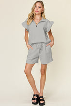 Load image into Gallery viewer, Double Take Full Size Texture Flounce Sleeve Top and Drawstring Shorts Set