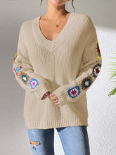 Load image into Gallery viewer, Crochet Flower V-Neck Sweater