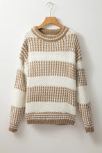 Load image into Gallery viewer, Color Block Round Neck Dropped Shoulder Sweater