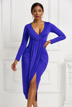 Load image into Gallery viewer, High-low Ruched Surplice Long Sleeve Dress