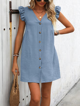 Load image into Gallery viewer, Ivy Lane Button Up V-Neck Cap Sleeve Mini Dress