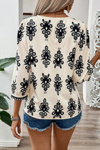 Load image into Gallery viewer, Printed V-Neck Three-Quarter Sleeve Blouse