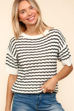 Load image into Gallery viewer, Haptics Openwork Striped Round Neck Half Sleeve Knit Top