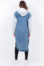 Load image into Gallery viewer, American Bazi Contrast Longline Hooded Denim Jacket
