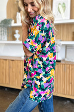 Load image into Gallery viewer, Double Take Full Size Printed V-Neck Short Sleeve Side Slit Top