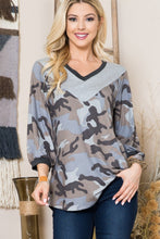 Load image into Gallery viewer, Celeste Full Size Camouflage V-Neck Balloon Sleeve Top