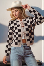 Load image into Gallery viewer, Double Take Full Size Checkered Tie Front Long Sleeve Cardigan