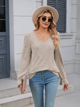 Load image into Gallery viewer, Lace Detail V-Neck Long Sleeve T-Shirt