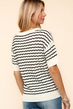 Load image into Gallery viewer, Haptics Openwork Striped Round Neck Half Sleeve Knit Top