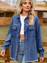 Load image into Gallery viewer, Button Up Collared Neck Raw Hem Denim Top