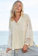 Load image into Gallery viewer, POL V-Neck Lace Balloon Sleeve Exposed Seam Top