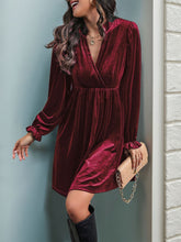 Load image into Gallery viewer, Perfee Ruched Surplice Long Sleeve Mini Dress
