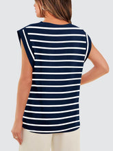 Load image into Gallery viewer, Striped Round Neck Cap Sleeve T-Shirt