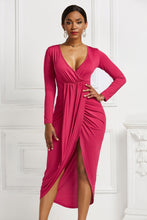 Load image into Gallery viewer, High-low Ruched Surplice Long Sleeve Dress