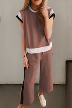 Load image into Gallery viewer, Contrast Round Neck Top and Pants Set