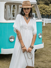 Load image into Gallery viewer, Lace Detail Eyelet V-Neck Half Sleeve Dress