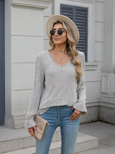 Load image into Gallery viewer, Lace Detail V-Neck Long Sleeve T-Shirt