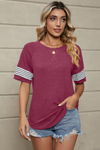 Load image into Gallery viewer, Striped Round Neck Short Sleeve T-Shirt