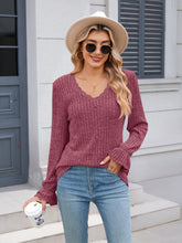 Load image into Gallery viewer, Lace Detail V-Neck Long Sleeve T-Shirt