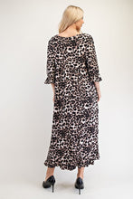 Load image into Gallery viewer, Celeste Full Size Leopard Round Neck Flounce Sleeve Dress