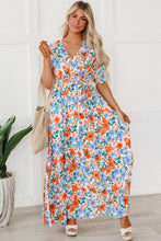 Load image into Gallery viewer, Tied Slit Printed Half Sleeve Maxi Dress